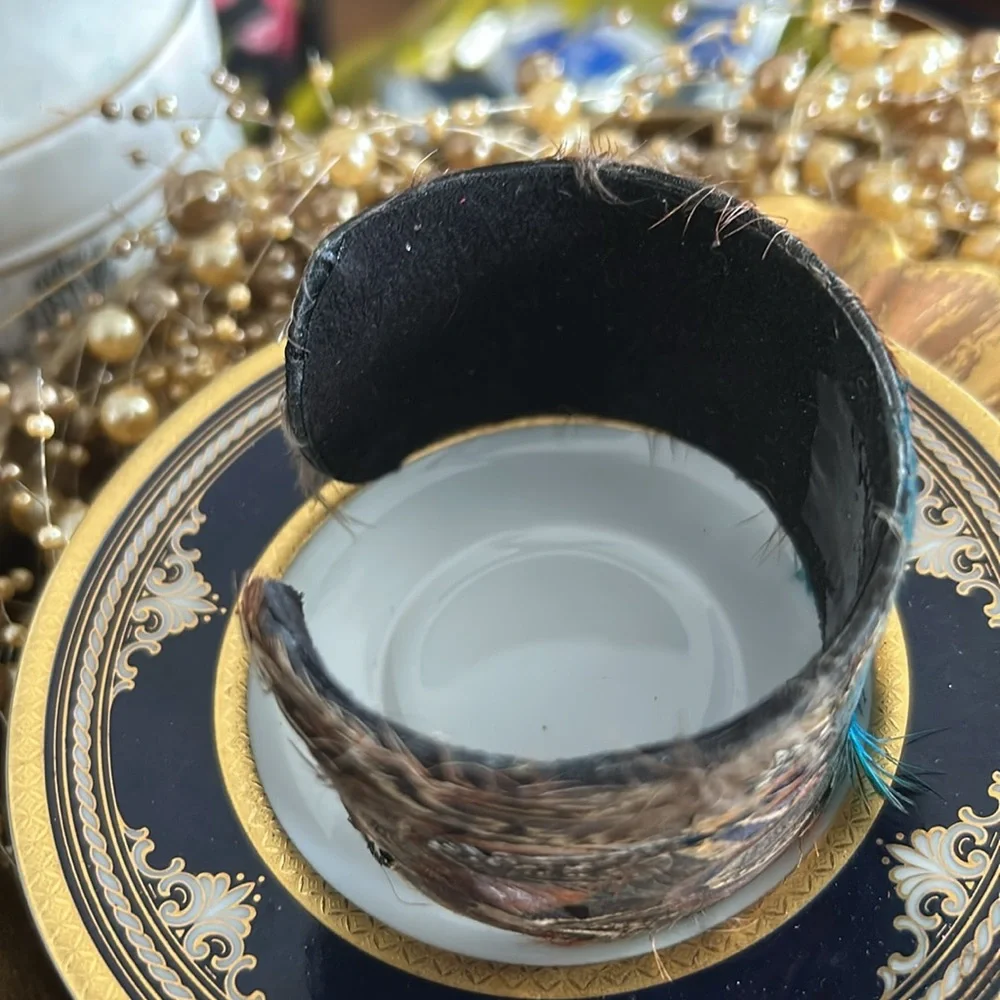 Vintage Peacock Feather Cuff Bracelet